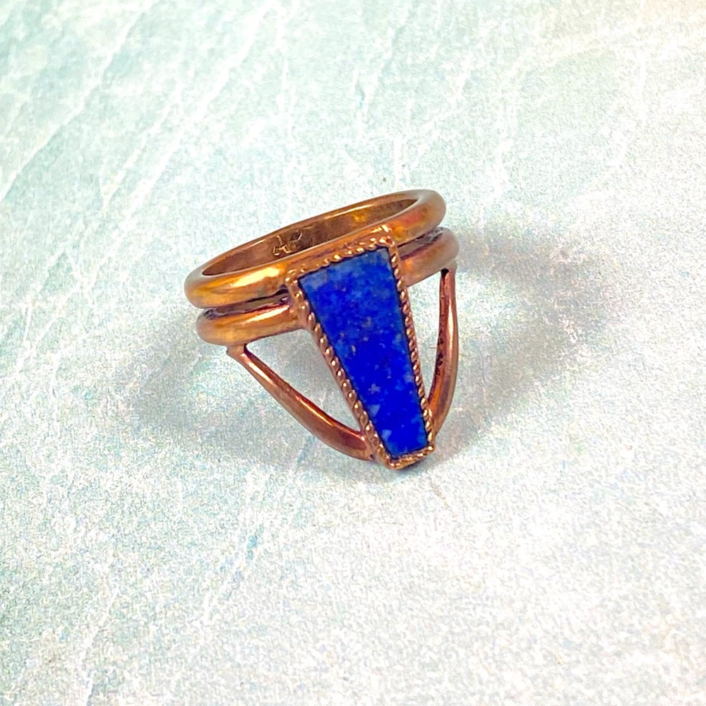 Lapis and copper ring size 6 3/4 stamped